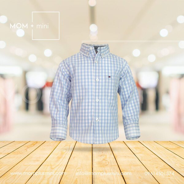 Baby Boys Shirt Cotton Full Sleeve Sky & White Check Stripe