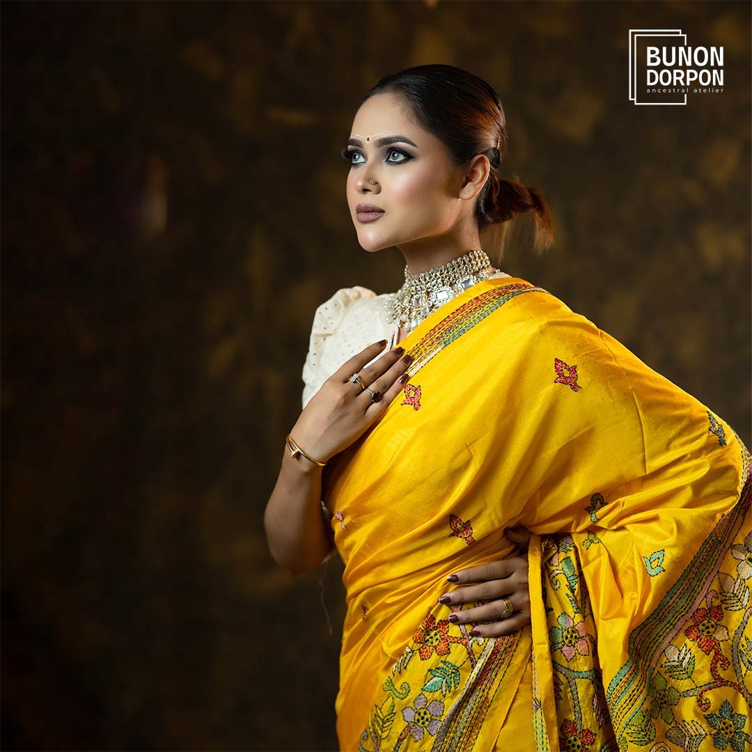 Amber Aura Hand-Embellished Silk Saree